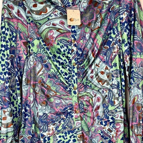 NWT Free People Paisley Animal Print Long Sleeve Button Down Large - Picture 2 of 14